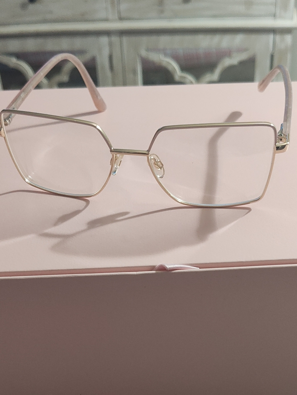 Gold Frame Pink Temple Women's Fashion Glasses